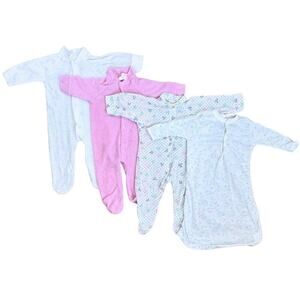Vintage Baby Girl Sleeper Bundle 4 Pc Footed Pajamas Gown Newborn 0-3M